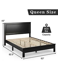 Gymax Bed Frame Platform Slat High Headboard Bedroom Rubber Wood Leg