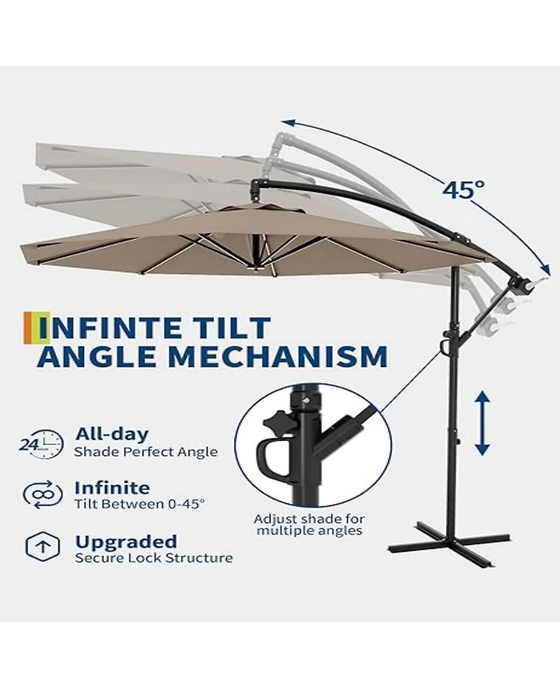 gaomon 10ft Cantilever Hanging Patio Umbrella with Crank & Cross Base