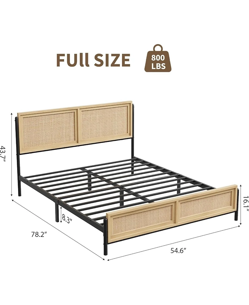 gaomon Bed Frame with Natural Rattan Headboard and Footboard