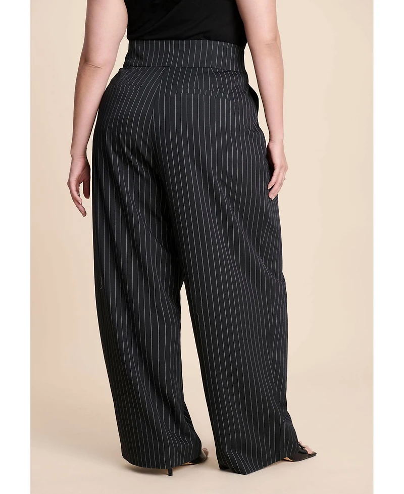 Eloquii Women's Corset Pinstripe Wide Leg Trouser