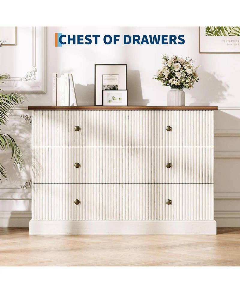 gaomon 6 Drawer Dresser for Bedroom, Fluted Horizontal Chest of Drawers