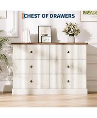 gaomon 6 Drawer Dresser for Bedroom, Fluted Horizontal Chest of Drawers