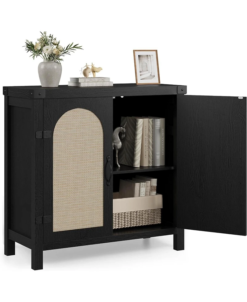 gaomon Rattan Sideboard Buffet Cabinet, Farmhouse Boho Coffee Bar Storage Console for Dining Room or Hallway