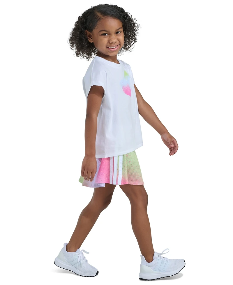 adidas Girls' 2T-6X Short-Sleeve Box T-Shirt And Printed Faux Wrap Skort, 2-Piece Set