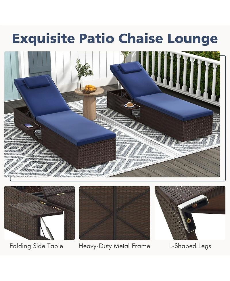 Gymax 2PCS Chaise Lounge w/ 6-level Backrest Comfy Seat Cushion & Headrest Patio