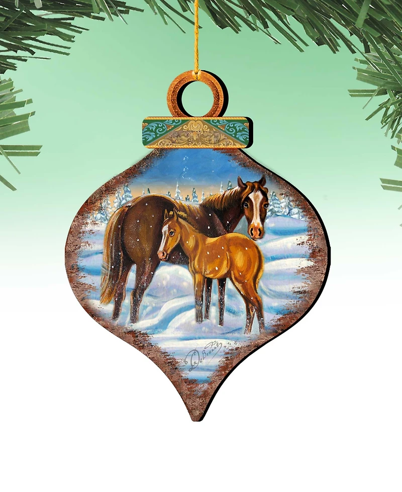 Designocracy 2 Piece Horses Scenery Wood Ornament Set