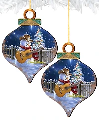 Designocracy by Dona Gelsinger Guitar Player Snowman Ornament, Set of 2