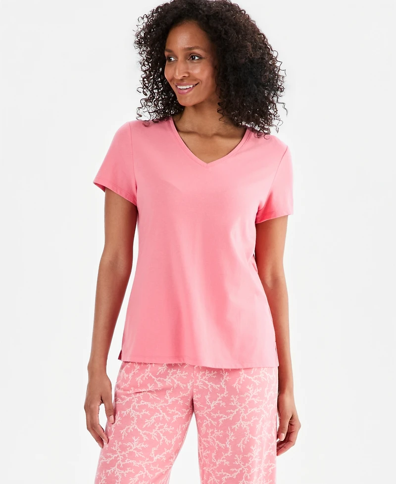 Charter Club Women's Solid V-Neck Short-Sleeve Sleepwear Top, Created for Macy's