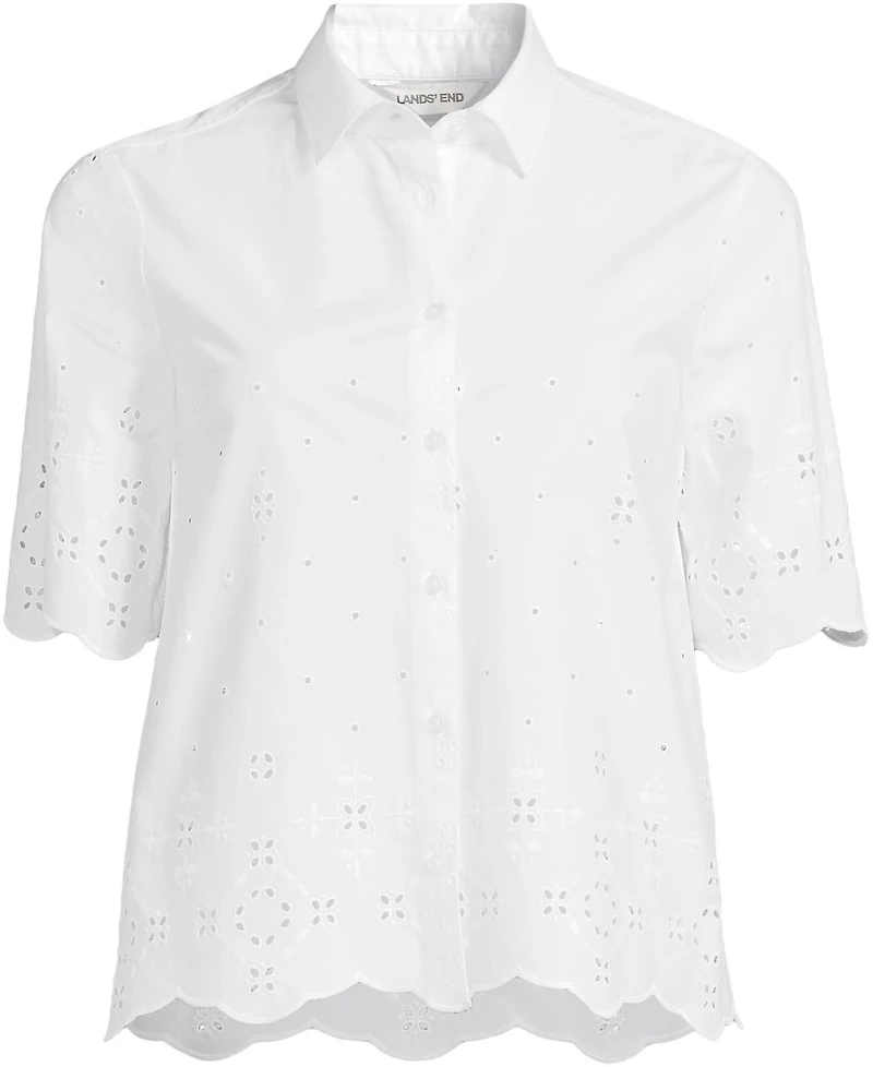 Lands' End Women's Poplin Eyelet Button Front Shirt