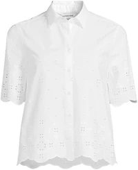 Lands' End Women's Poplin Eyelet Button Front Shirt