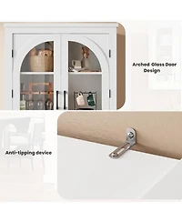 gaomon 70" Tall Kitchen Pantry Cabinet - Modern Display with 4 Arched Glass Doors and Adjustable Shelves, Versatile Cupboard Organizers