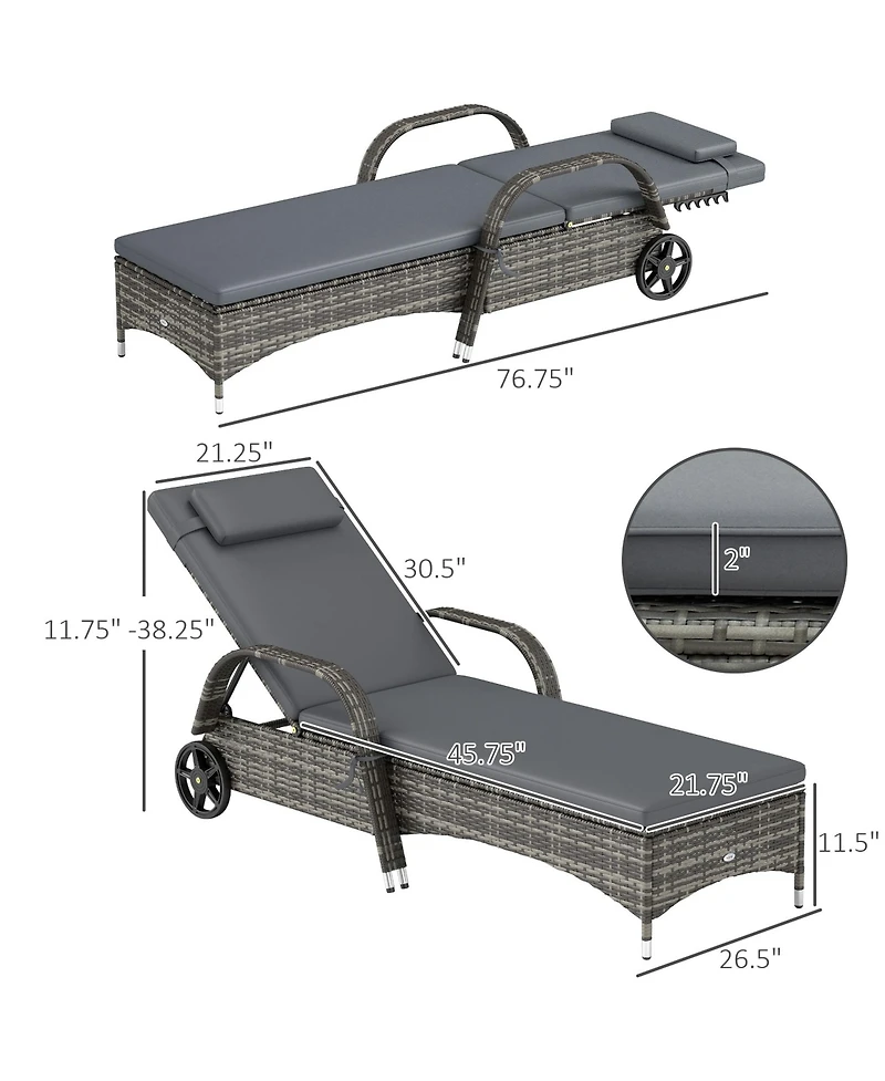 Outdoor 2 Pe Rat Sun Bathing Chairs w/ Cushions and Pillows,