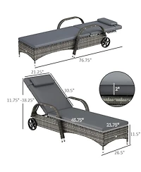 Outdoor 2 Pe Rat Sun Bathing Chairs w/ Cushions and Pillows,