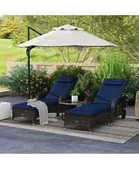 Outdoor 2 Pe Rat Sun Bathing Chairs w/ Cushions and Pillows,