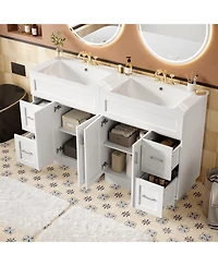 Sillysis 60" Double Sink Bathroom Vanity with Dual Smc Resin Basins, Soft Close Drawers & Adjustable Shelves for Large Bathrooms