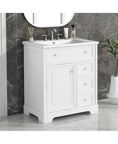 Sillysis Bathroom Vanity with Ceramic Sink, Solid Wood Frame, 2 Drawers & Soft Close Cabinet, Ample Storage