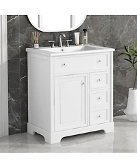 Sillysis Bathroom Vanity with Ceramic Sink, Solid Wood Frame, 2 Drawers & Soft Close Cabinet, Ample Storage