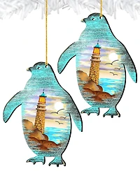 Designocracy Penguins Wooden Ornaments Set of 2