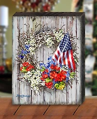 Designocracy Patriotic Wreath by Dona Gelsinger Wooden Block