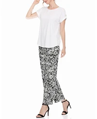 White Mark Women's Folded-Sleeve Top and Printed Pant Two-Piece Set