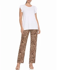 White Mark Women's Ruffle-Sleeve Top and Animal Print Pant Set