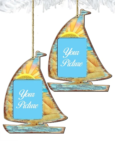 Designocracy Sailboat Picture Frame Ornament Set of 2