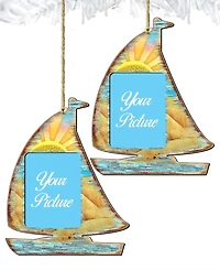 Designocracy Sailboat Picture Frame Ornament Set of 2