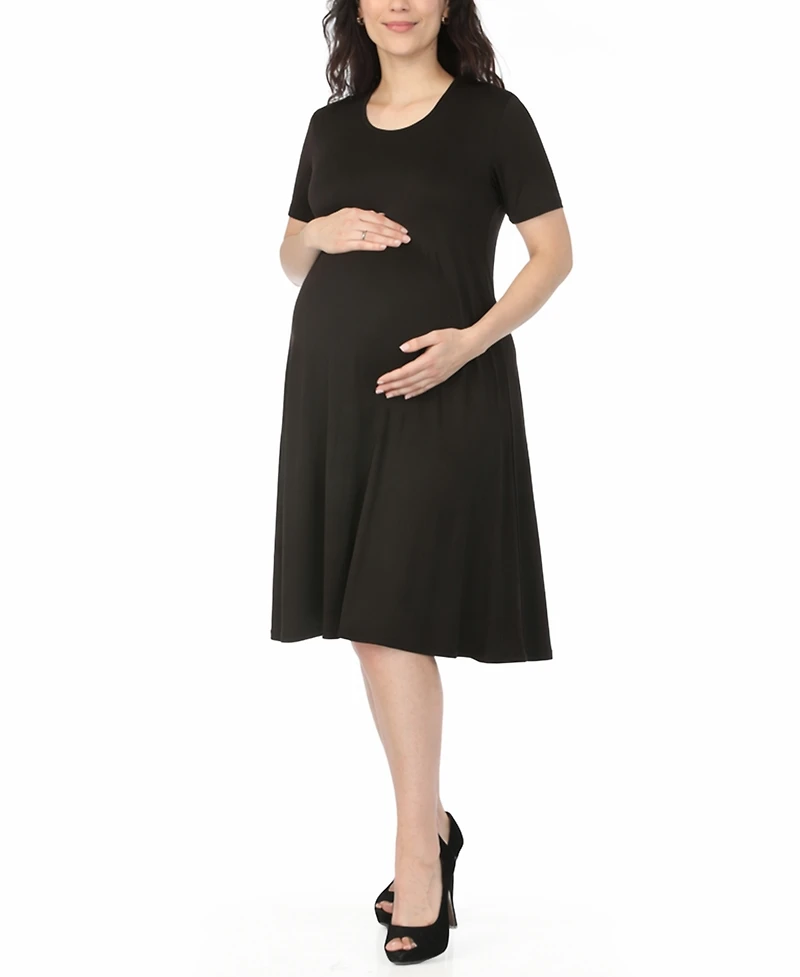 White Mark Women's Maternity Short-Sleeve A-Line Dress