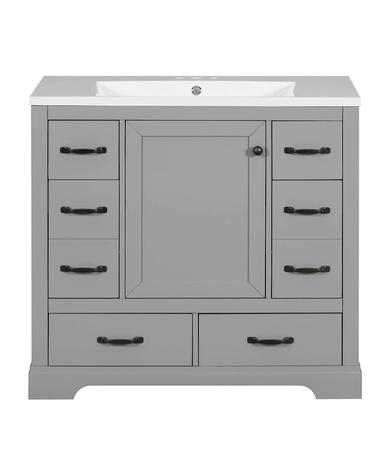 Sillysis Bathroom Vanity with Sink, Solid Wood Cabinet, 6 Drawers & Adjustable Shelf for Modern Storage