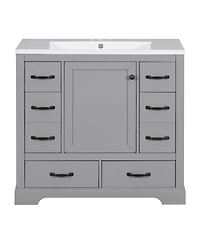 Sillysis Bathroom Vanity with Sink, Solid Wood Cabinet, 6 Drawers & Adjustable Shelf for Modern Storage