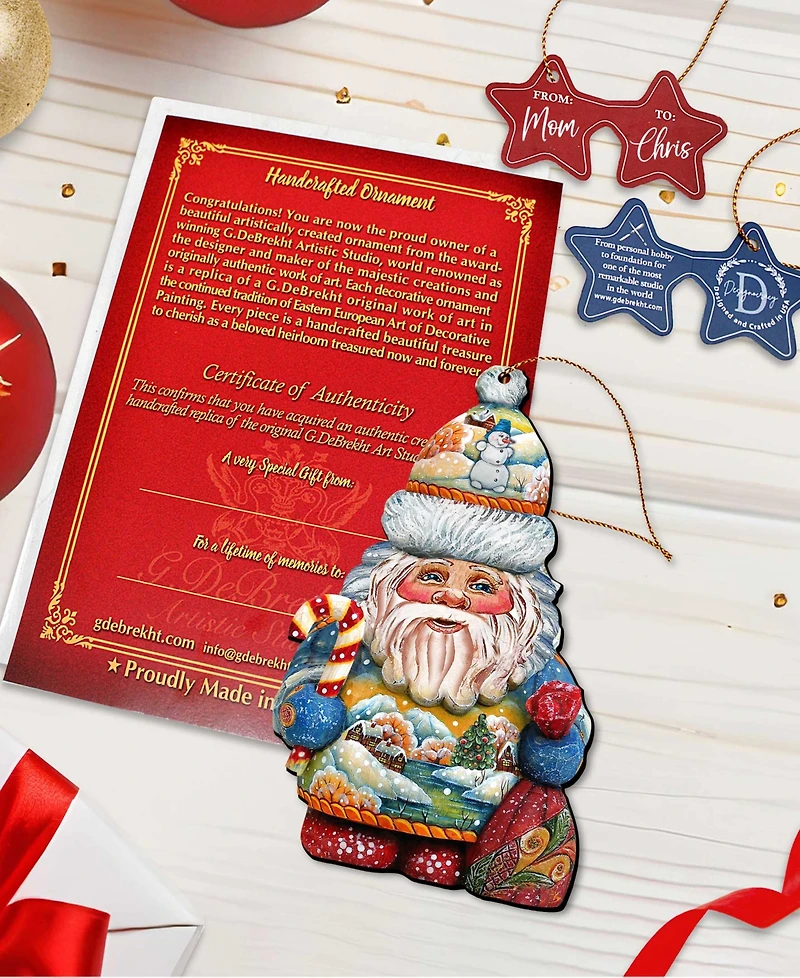 Designocracy Whimsical Winter Wonders Sant Wooden Ornaments, Set of 2