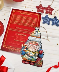 Designocracy Whimsical Winter Wonders Sant Wooden Ornaments, Set of 2