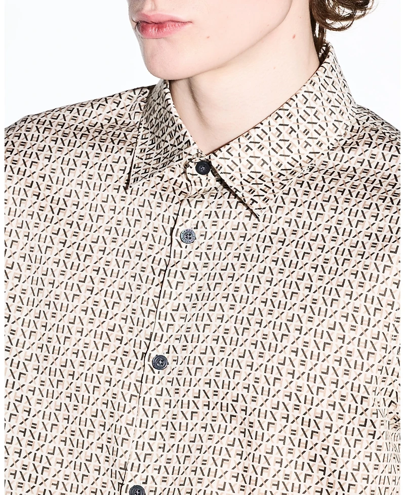 A|X Armani Exchange Men's Long Sleeve Cotton Satin Allover logo Print Shirt