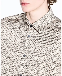 A|X Armani Exchange Men's Long Sleeve Cotton Satin Allover logo Print Shirt