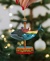 Designocracy Carousel Whale Christmas Wooden Ornament, Set of 2
