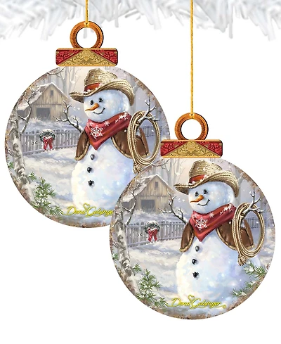 Designocracy by Dona Gelsinger Cowboy Snowman Ornament, Set of 2