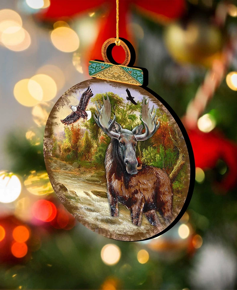 Designocracy Woodsy Moose Ball Wooden Ornaments, Set of 2