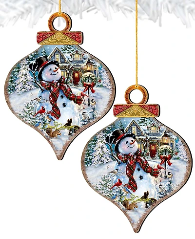 Designocracy An Old Fashioned Christmas Drop Wooden Ornaments, Set of 2