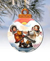 Designocracy Arctic Friendship Wooden Christmas Ornament Set of 2