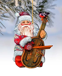 Designocracy Violin Santa Wooden Christmas Ornament, Set of 2