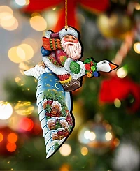 Designocracy Goose Traveling Santa Wooden Christmas Ornament, Set of 2