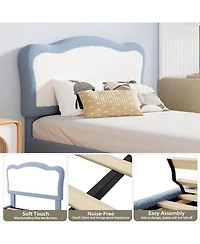 gaomon Twin Bed Frame Two Tone Scalloped Headboard Velvet Princess Platform Wood Slats No Box Spring