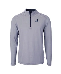 Cutter & Buck Men's Navy/White Atlanta Braves Virtue Eco Pique Micro Stripe Quarter-Zip Pullover Sweatshirt
