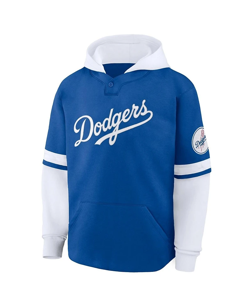 Fanatics Men's Royal/White Los Angeles Dodgers Oversized Fire Speed Layered Hoodie