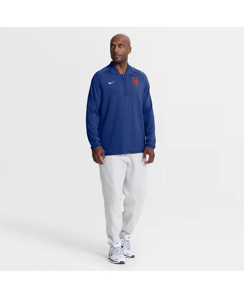 Nike Men's Royal New York Mets Authentic Collection Dri-fit Raglan Half-Zip Pullover Hoodie