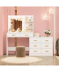 gaomon Vanity Desk with Lighted Mirror, 8 Storage Drawers, Adjustable Lighting, Vanity Table