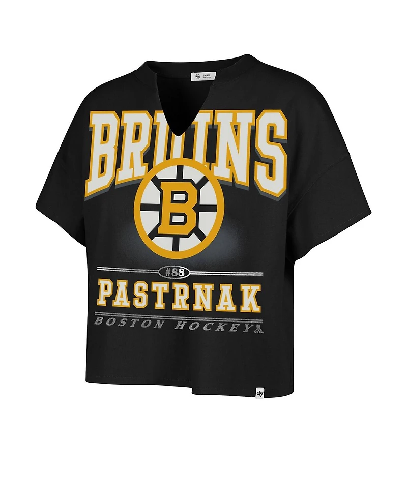 '47 Brand Women's David Pastrnak Black Boston Bruins Elation Name Number Oversized Notch Neck T-Shirt