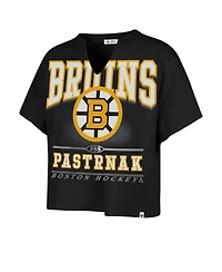 '47 Brand Women's David Pastrnak Black Boston Bruins Elation Name Number Oversized Notch Neck T-Shirt
