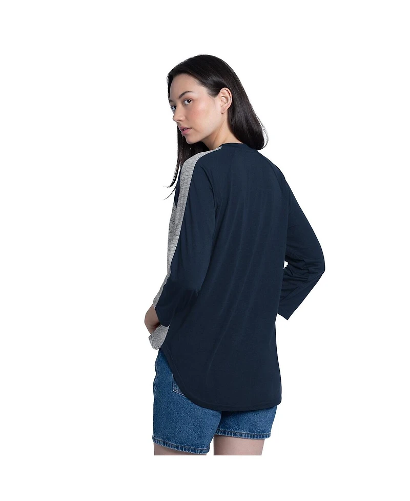 G-iii 4Her by Carl Banks Women's Navy/Heather Navy New York Yankees Speed Training 3/4-Sleeve Rhinestone V-Neck T-Shirt