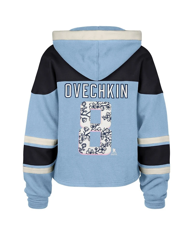 '47 Brand Women's Alexander Ovechkin Light Blue Washington Capitals Cherry Blossom Superior Lacer Cropped Pullover Hoodie